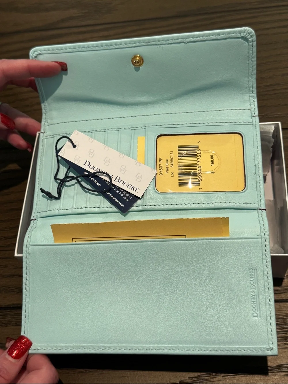 Dooney & Bourke Pale Blue Card & Key Holder with Contrast Stitching Wallet